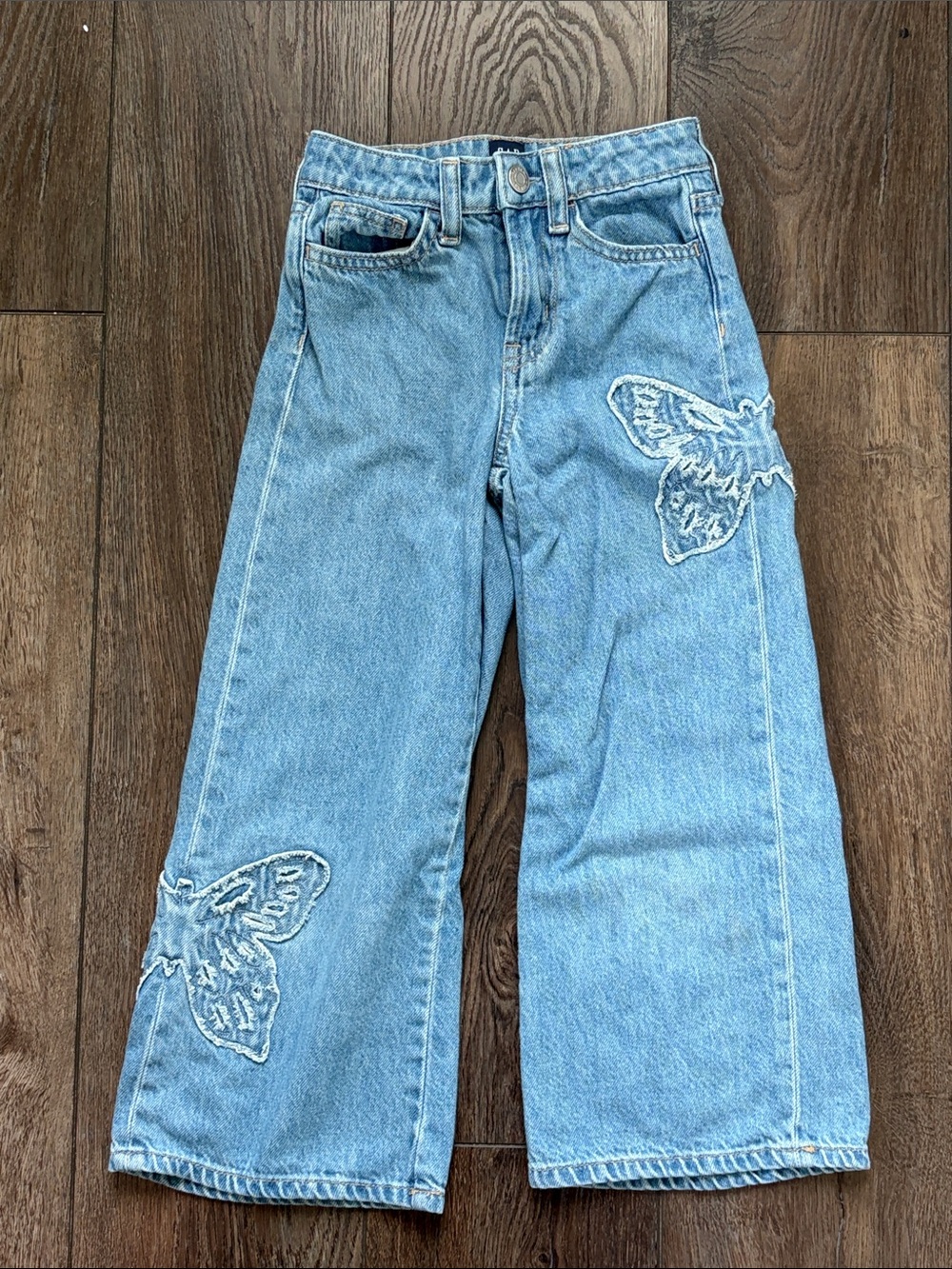 GAP Light Blue Wide-Leg Jeans with Butterfly Appliqués
